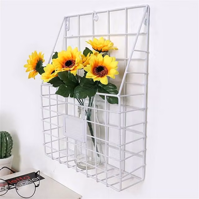 Nordara White Wall Mounted Metal Wire Magazine and Newspaper Storage Rack W/D/H: 30 x 10 x 30 cm