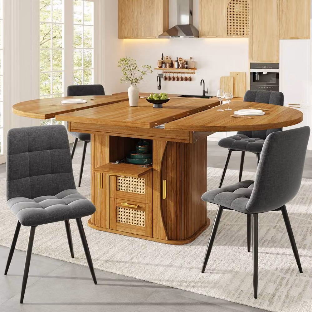 Matteo Extendable Dining Table in Brown Wood Effect with Rattan Drawers – 2