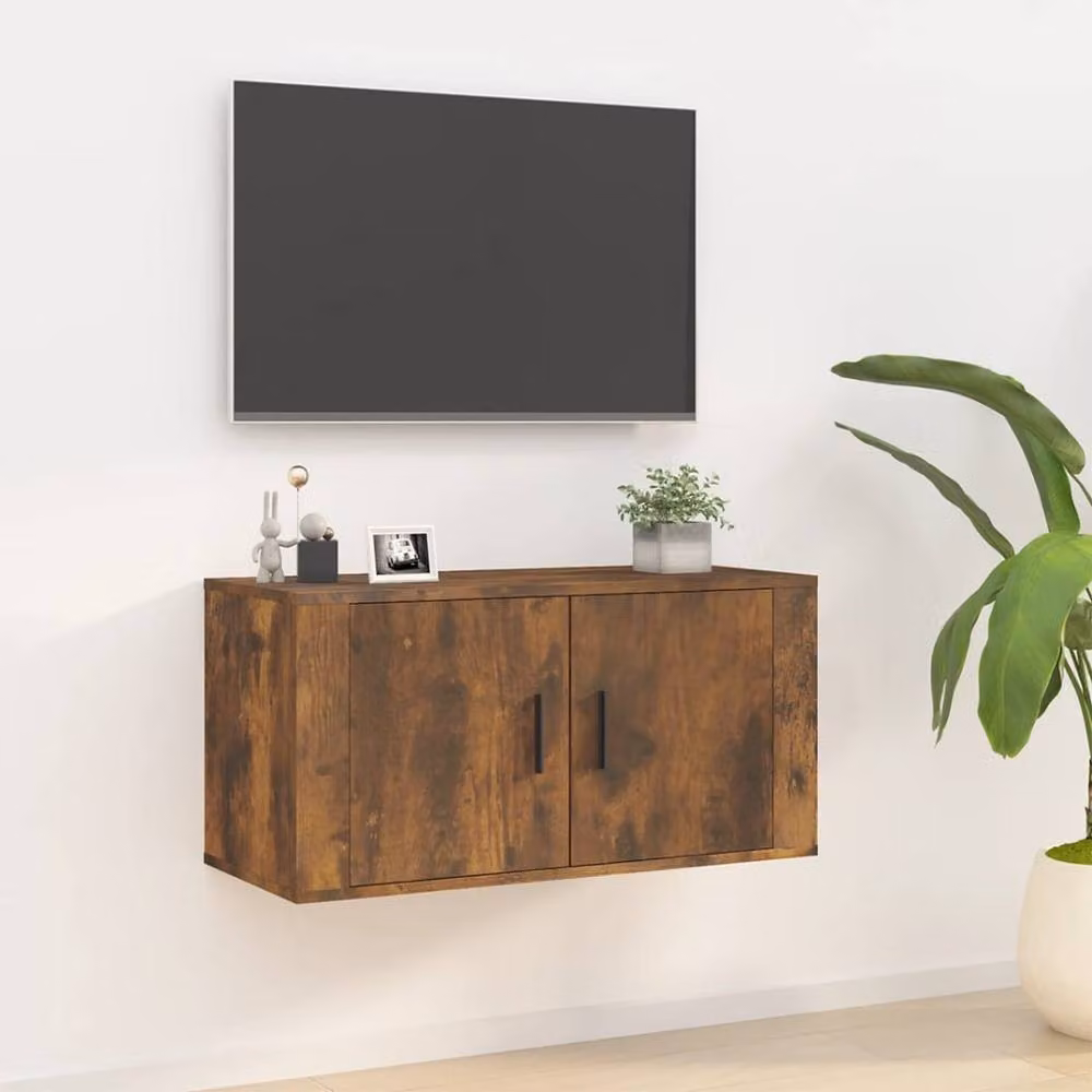 Berkfield Home Wall Mounted TV Cabinet in Smoked Oak Brown, W: 80 cm, D: 40 cm, H: 34.5 cm – 2