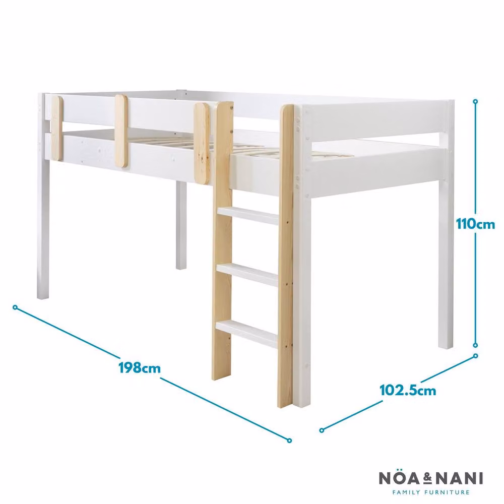 Nöa and Nani Una Midsleeper Cabin Bed in White, Solid Pine Wood, Single Size 90 x 190 cm – 3