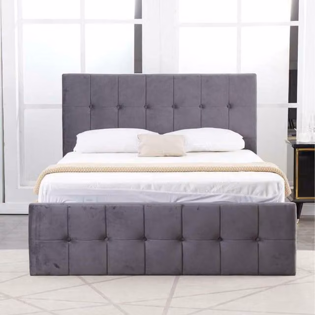 Kosy Koala Milano Velvet Ottoman Storage Bed with Mattress, Grey, 140 x 200 cm