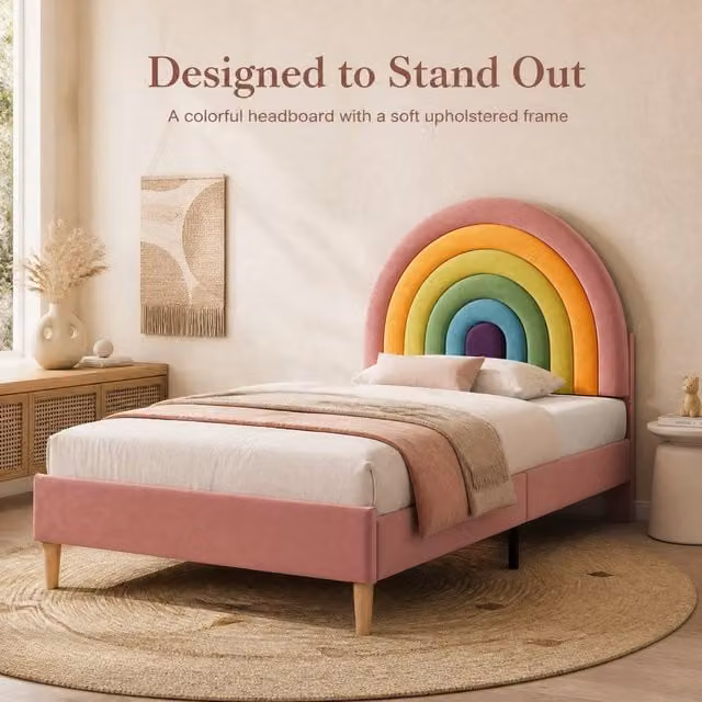STILVORA Pink Velvet Upholstered 3ft Single Bed with Adjustable Headboard, W/D/H: 90 x 190 cm – 1
