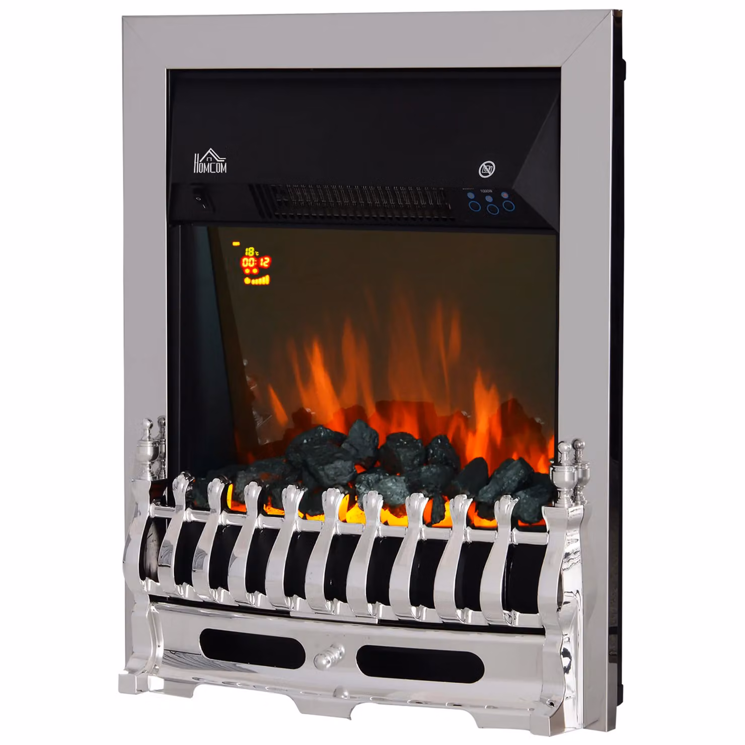 HOMCOM Electric Fireplace with LED Flame Effect Heater in Silver – 2