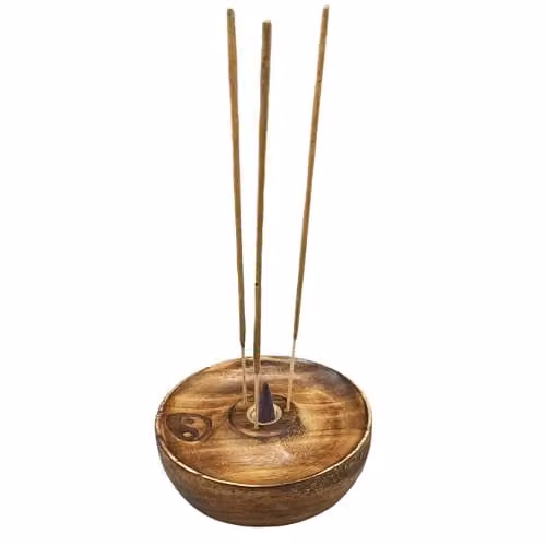 KDMD Yin & Yang Round Wooden Incense Stick and Cone Burner Disc in Brown – 3
