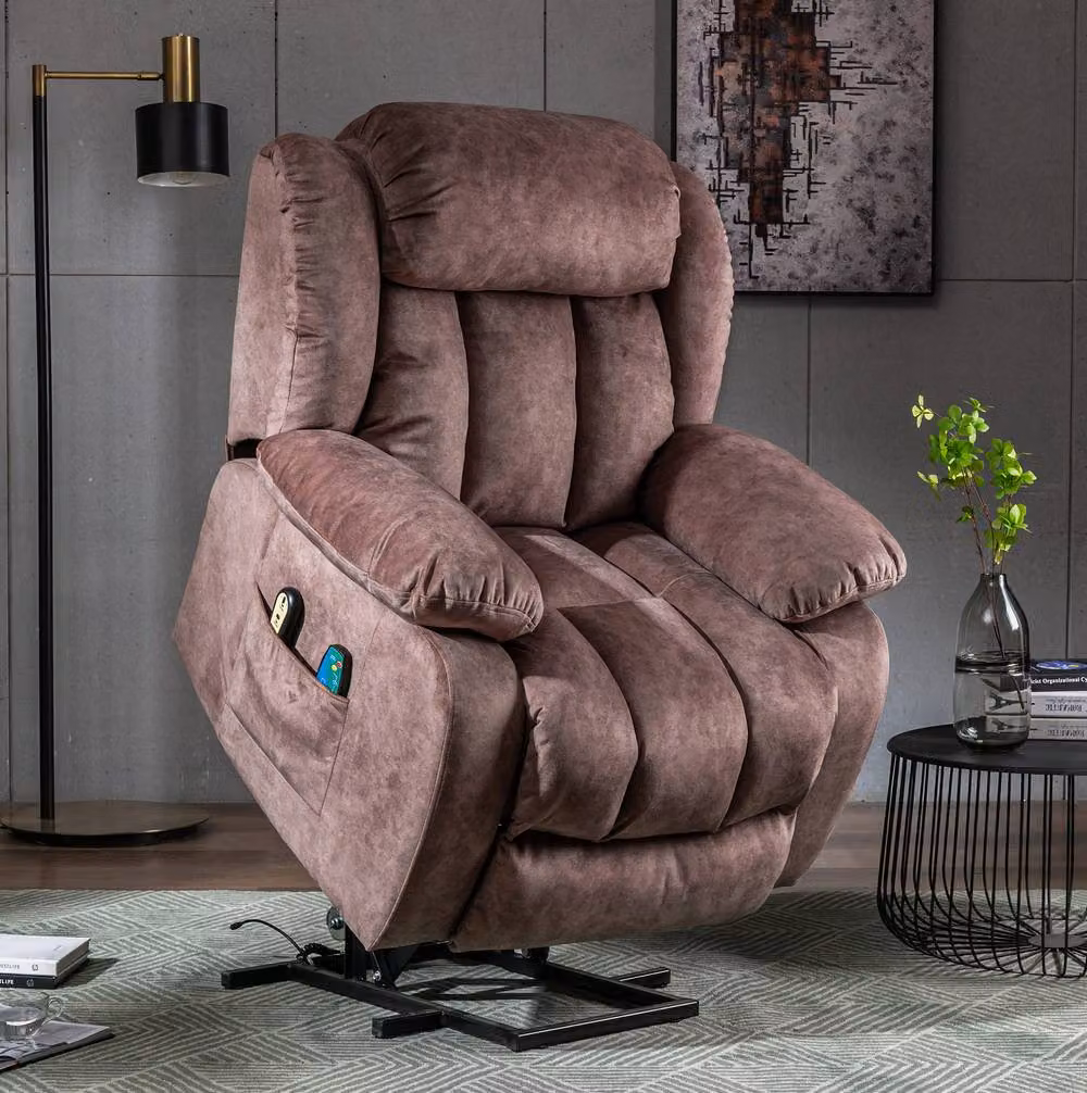 STILVORA Brown Power Lift Recliner Chair with Heat and Vibration Massage and Microfibre Upholstery – 8