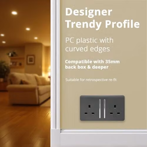 Trendi Switch 2 Gang 13 Amp Flush Socket in Grey – 6