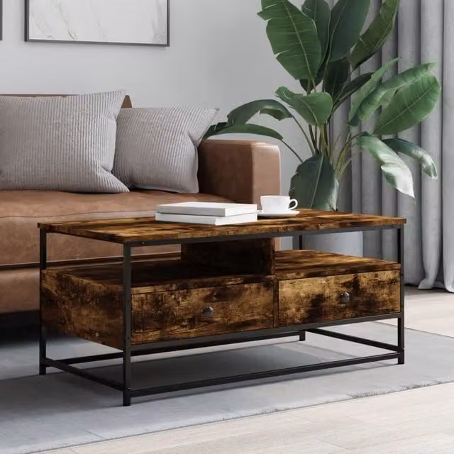 Berkfield Home Smoked Oak Coffee Table in Brown, W/D/H: 100 x 51 x 45 cm