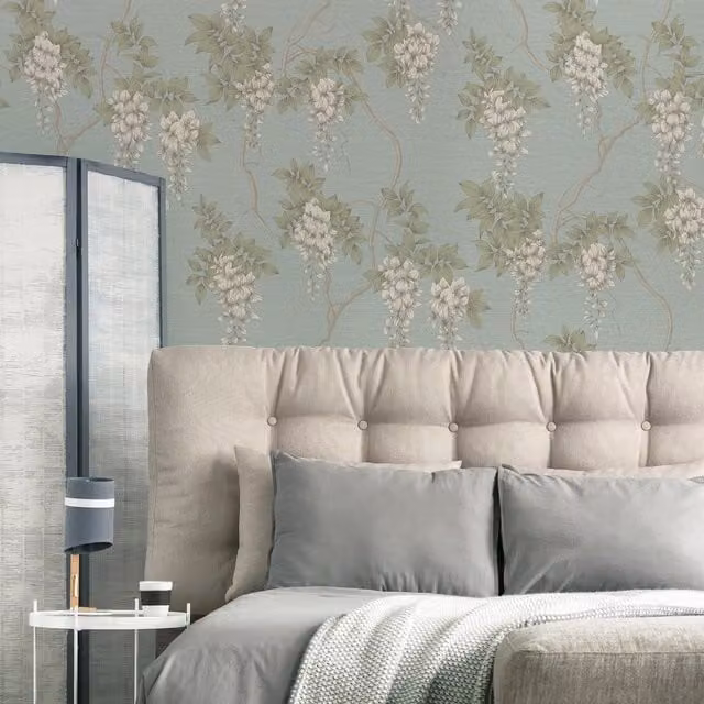 Superfresco Easy Navy Wisteria Floral Botanical Wallpaper in Green and Blue, Width: 52 cm