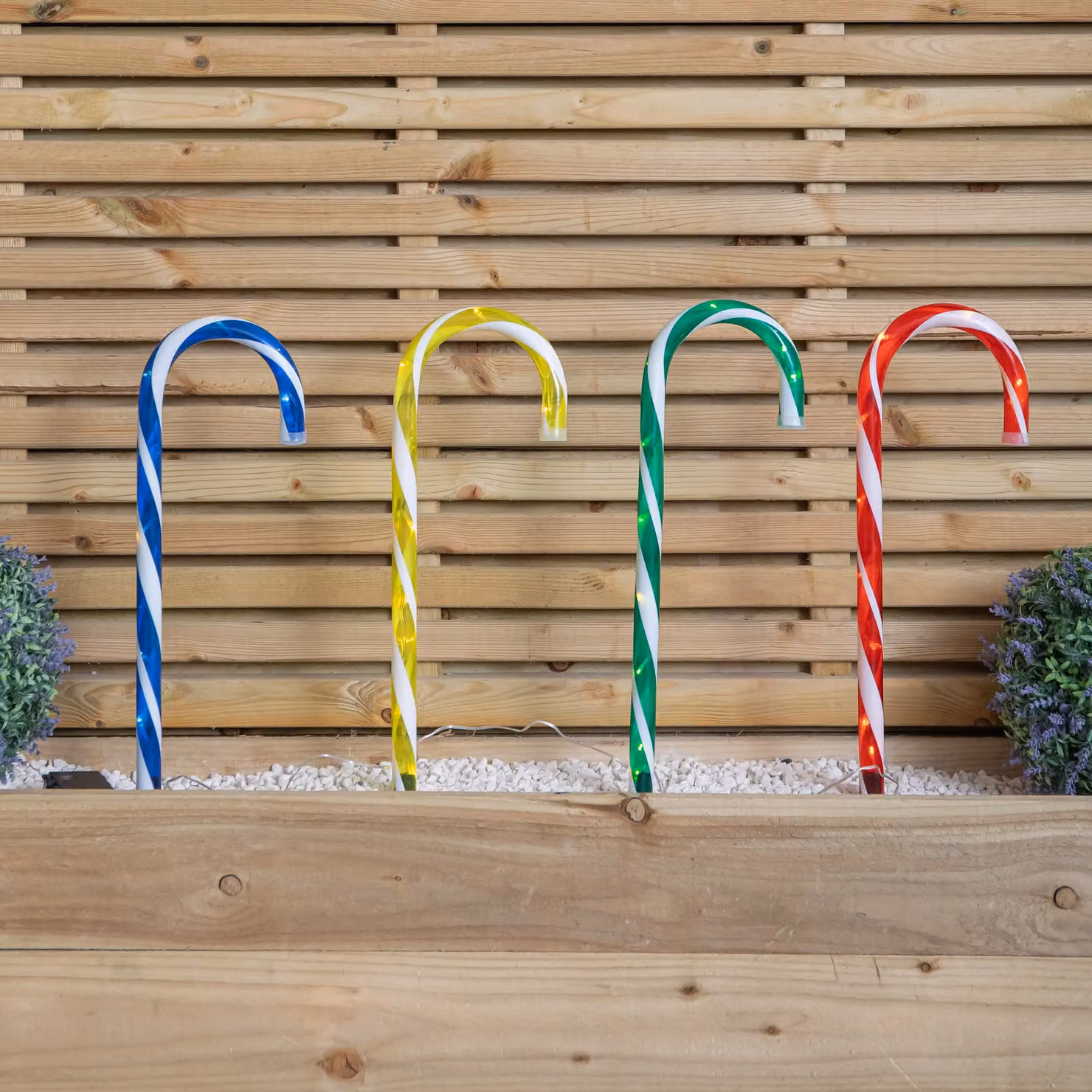 Samuel Alexander Set of 4 Battery Operated Multi-Colour Light Up Candy Cane Christmas Path Lights – 2