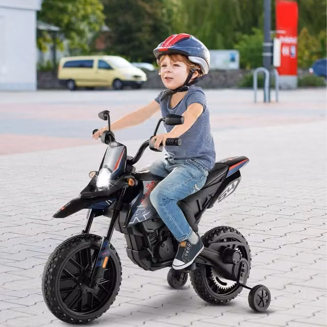 Costway Electric Ride On Motorbike Toy with Light and Sound in Blue and Black