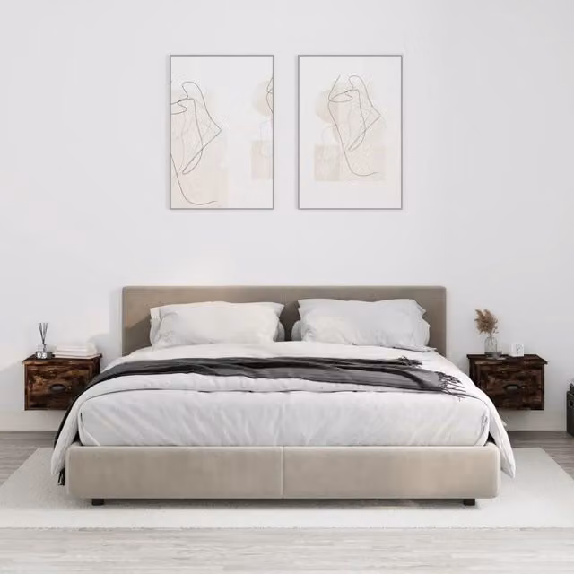 Berkfield Home Wall-mounted Bedside Cabinets, 2 Pack, Smoked Oak Brown, W: 41.5 cm, D: 36 cm, H: 28 cm