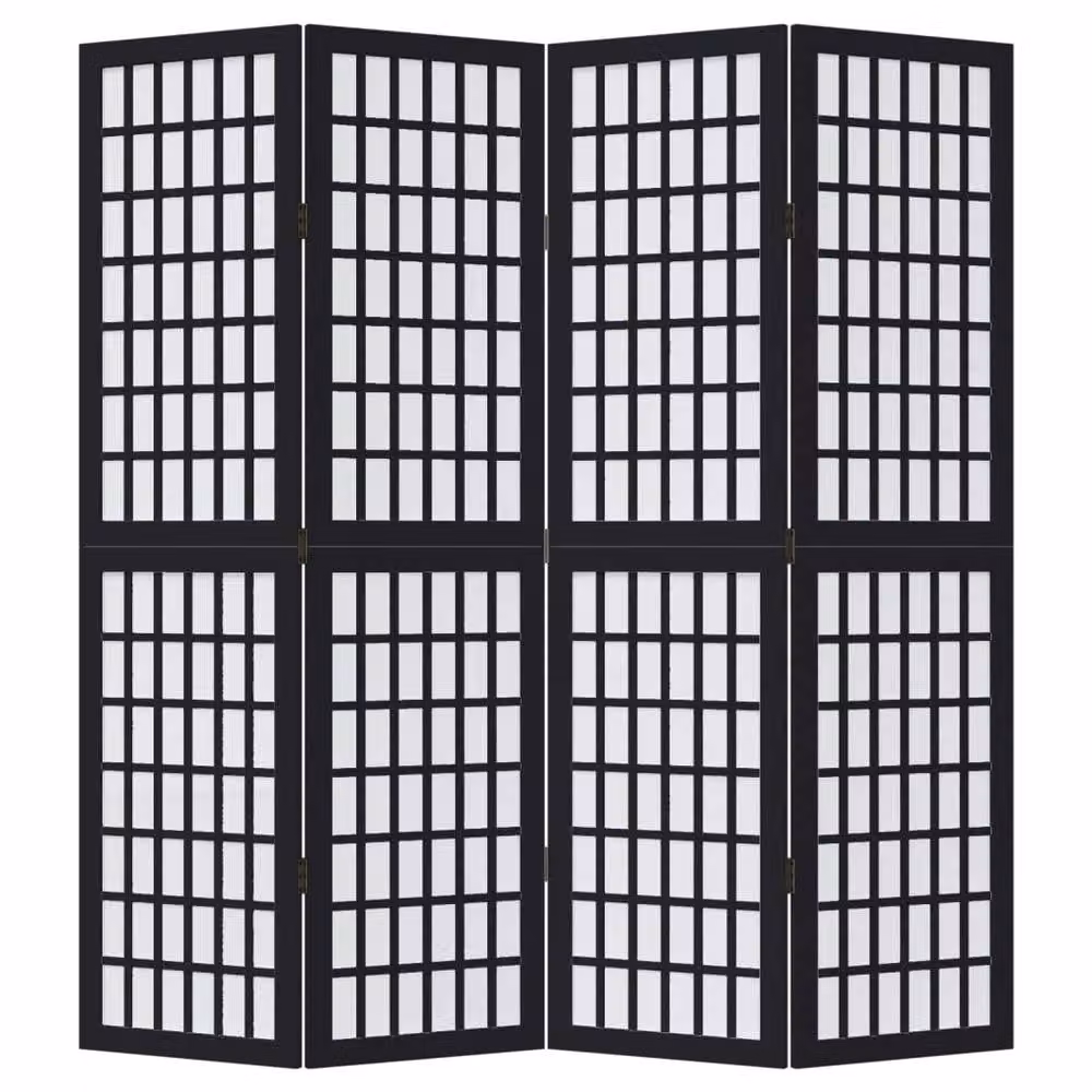 Berkfield Home 4-Panel Room Divider in Black Solid Paulownia Wood – 3