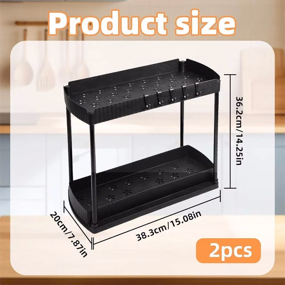 VOGREX 2-Pack Pull Out Under Bathroom Cabinet Organisers in Black – 2