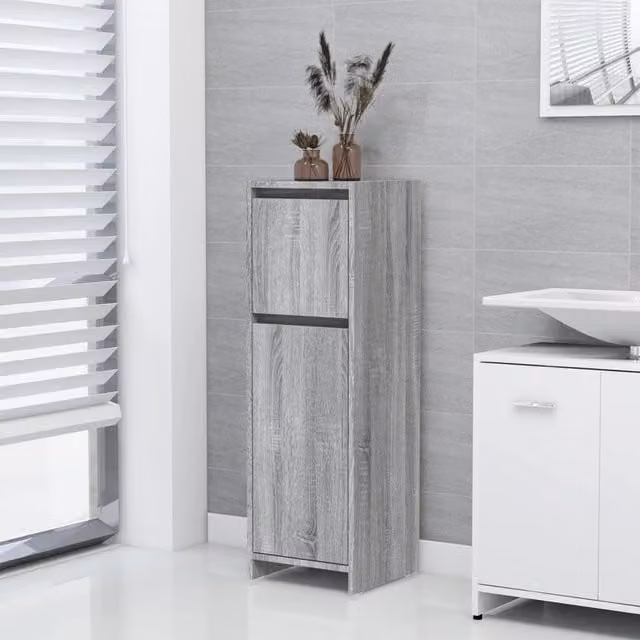 Berkfield Home Grey Sonoma Wall Mounted Bathroom Cabinet with Hinged Doors and Internal Drawers W/D/H: 30 x 30 x 95 cm – 1