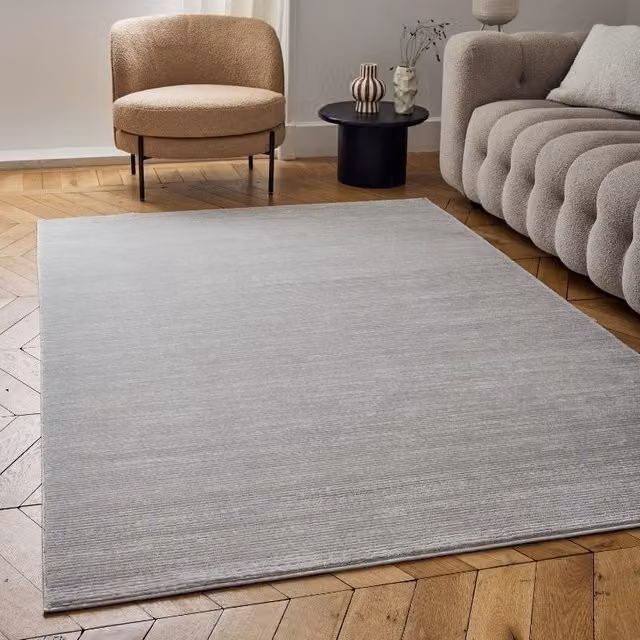 THE RUGS Carmel Modern Striped Area Rug and Runner in Grey, Stain Resistant, W: 160 cm, L: 230 cm – 1