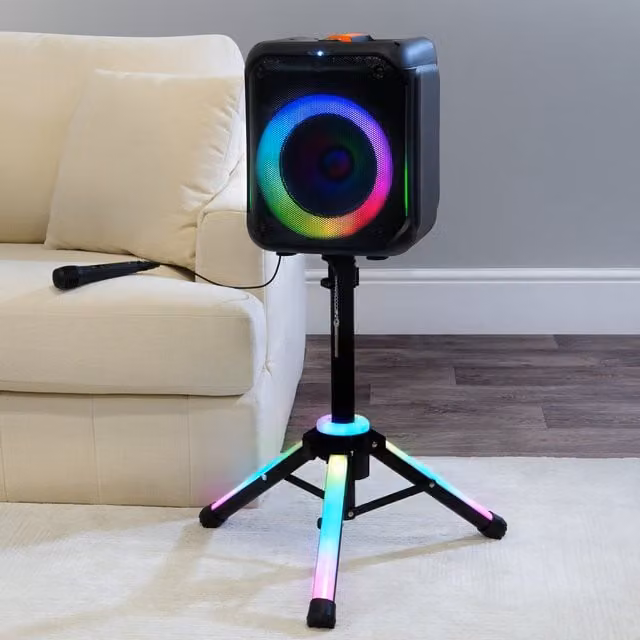 Sensei Party Speaker with Microphone and Lighting Stand, Black