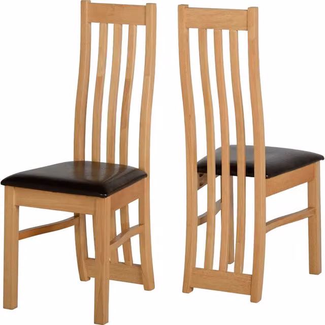 Seconique Modern Oak Dining Chair in Brown Synthetic Leather