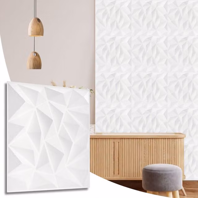 NOVECRAFTO 3D Diamond Design PVC Wall Panels, Matte White, W/D/H: 50 x 50 x 0.25 cm, Pack of 12