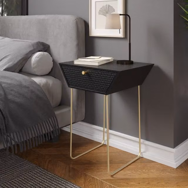 Core Products Apollo Metal 1 Drawer Bedside Cabinet Side Table Unit in Black and Gold