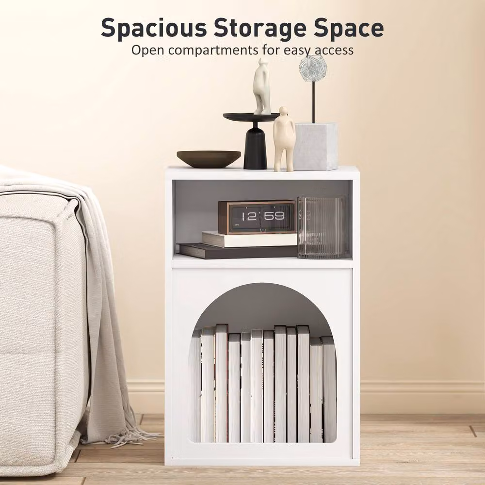 STILVORA Modern White Lacquered Bedside Table with 2 Open Compartments – 3