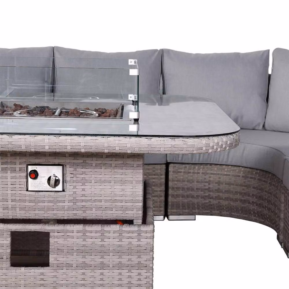 Furnishings For Less UK Rattan Corner Patio Sofa Set with Grey Fire Pit Rising Table – 3