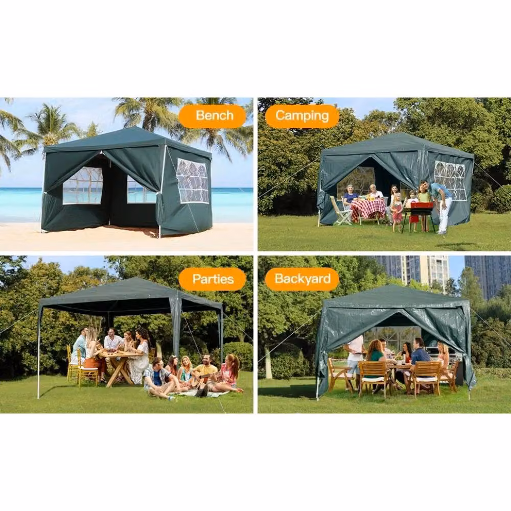Hinsinc Waterproof Green Party Gazebo Tent W: 3 m, D: 3 m – 4