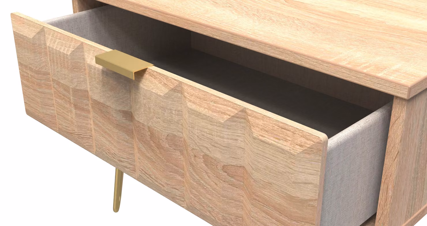 2 U Metro Wide Side Table with 1 Drawer in Light Oak and Gold – 2