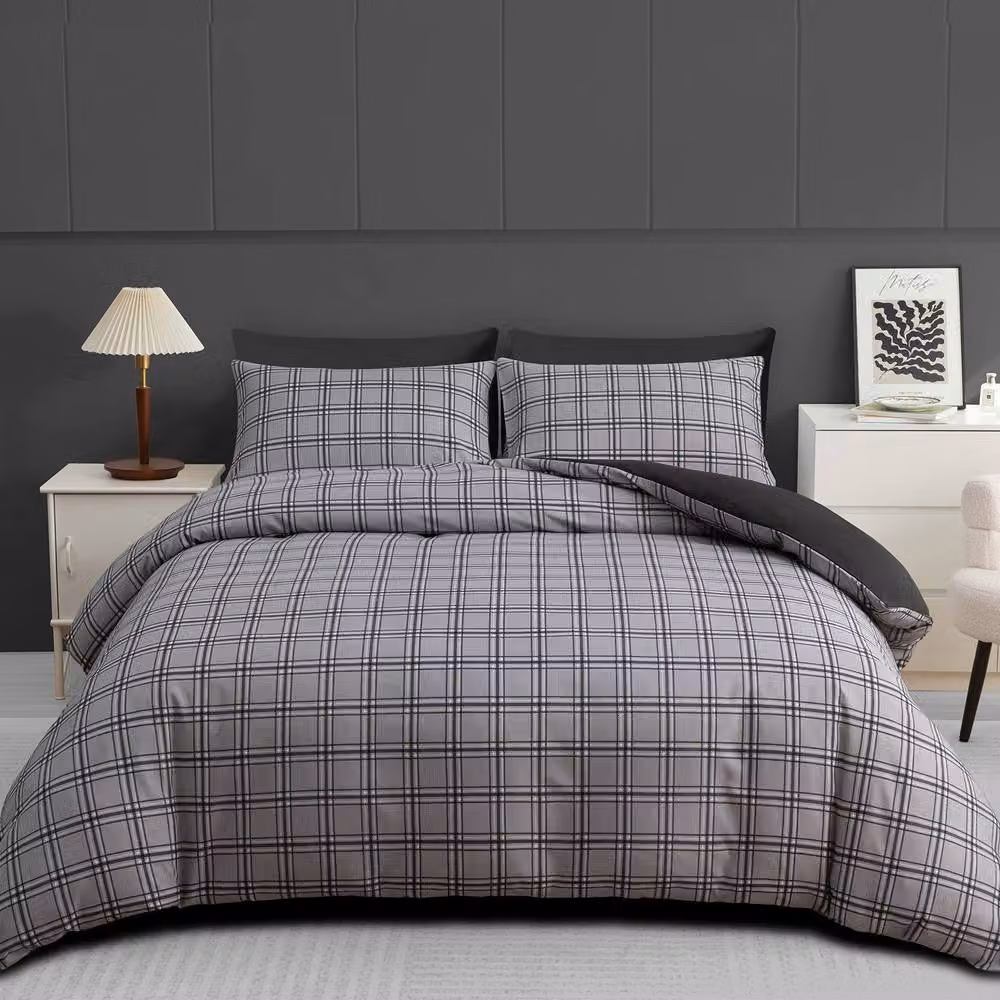 Grace Reversible Brushed Microfibre Duvet Cover Set in Grey, Double (Duvet Cover 200 x 200 cm, Pillowcases 50 x 75 cm) – 3