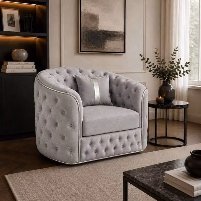 Stratus Interiors Ambassador Chesterfield Sofa in Grey Velvet with Silver Trim