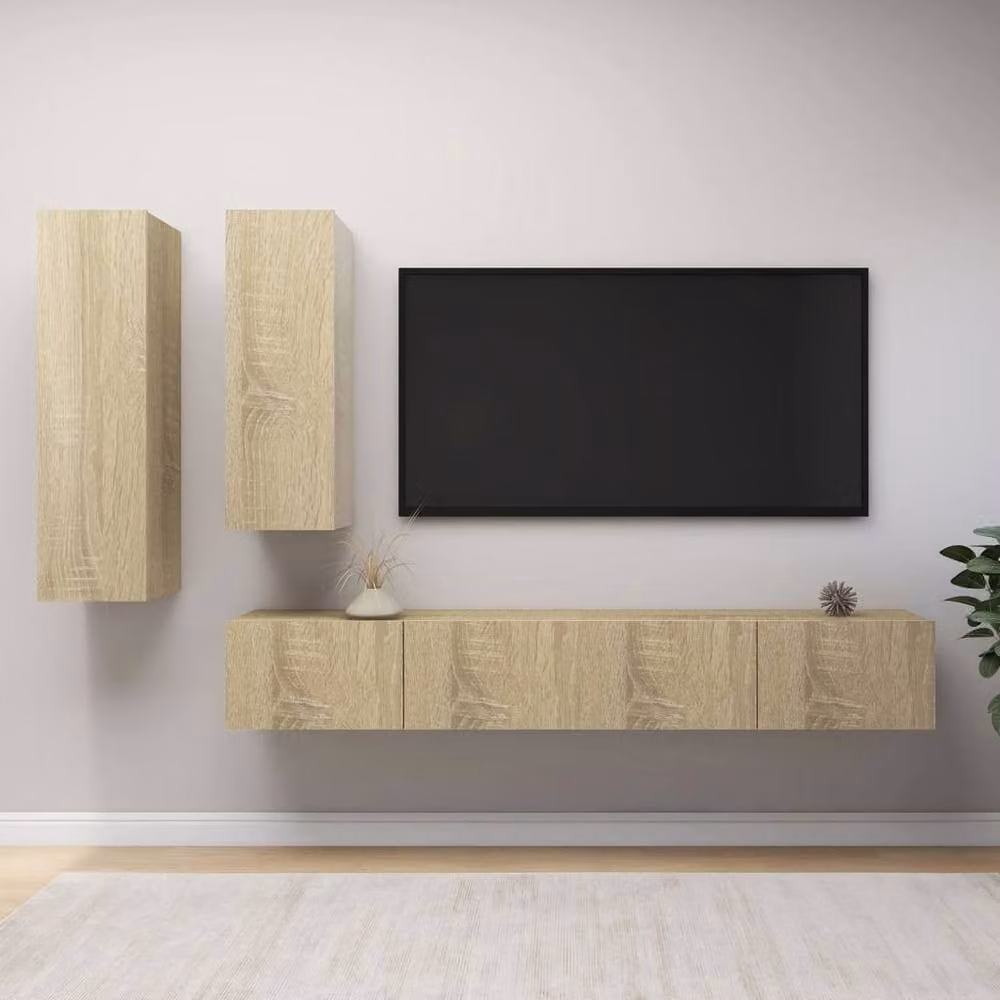 Berkfield Home 4 Piece Modern Sonoma Oak TV Cabinet Set in Brown and Beige – 2