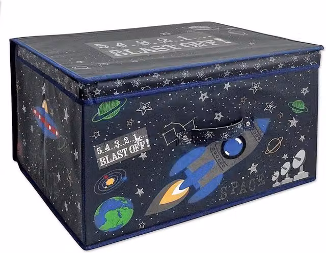 The Magic Toy Shop Foldable Kids Toy Storage Box with Lid in Multicolour Geometric Fabric