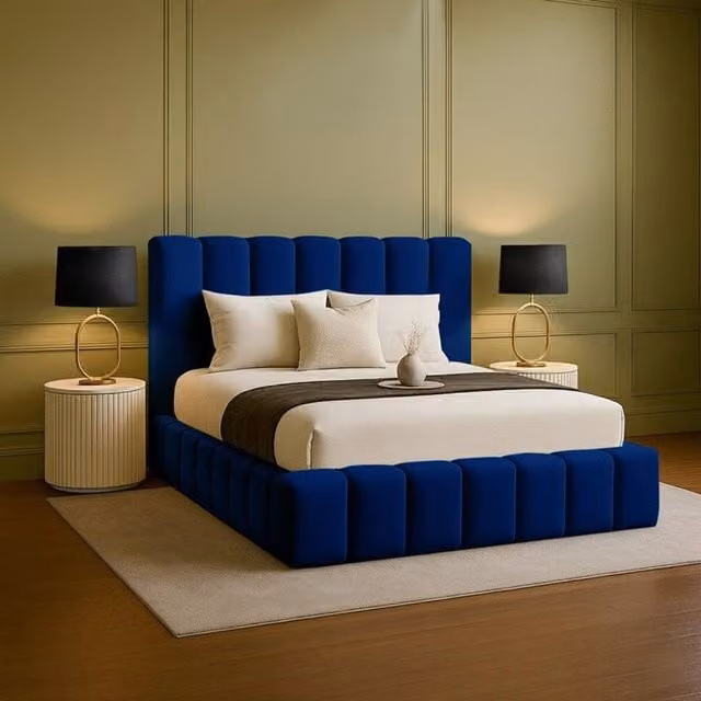 Desire Deco Daisy Ottoman Storage Bed Frame in Blue Plush Velvet, King Size