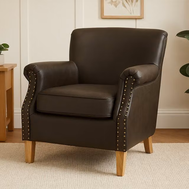 Interiors by Premier Trinity Brown Synthetic Leather Effect Armchair with Armrests