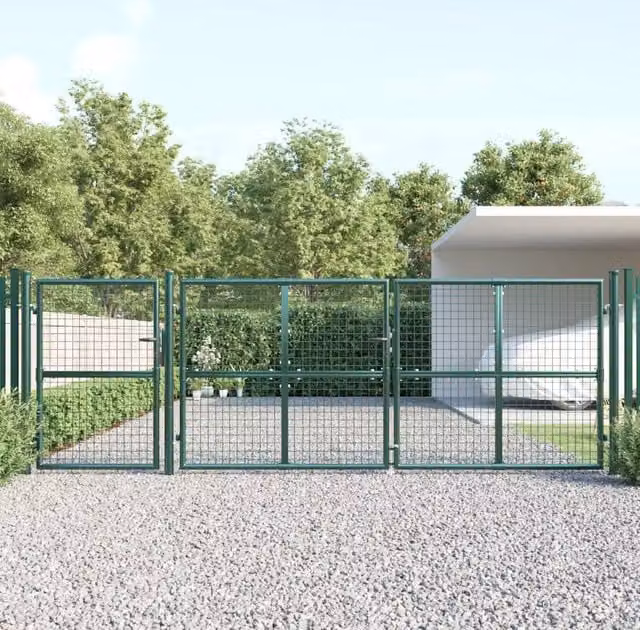 Berkfield Home Green Mesh Galvanised Steel Swing Garden Gate, W: 400 cm, H: 175 cm