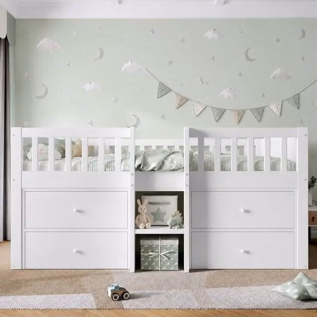 Merax White Wooden Mid Sleeper Bed for Children with Storage Drawers, W/D/H: 190 x 90 x 165 cm – 1