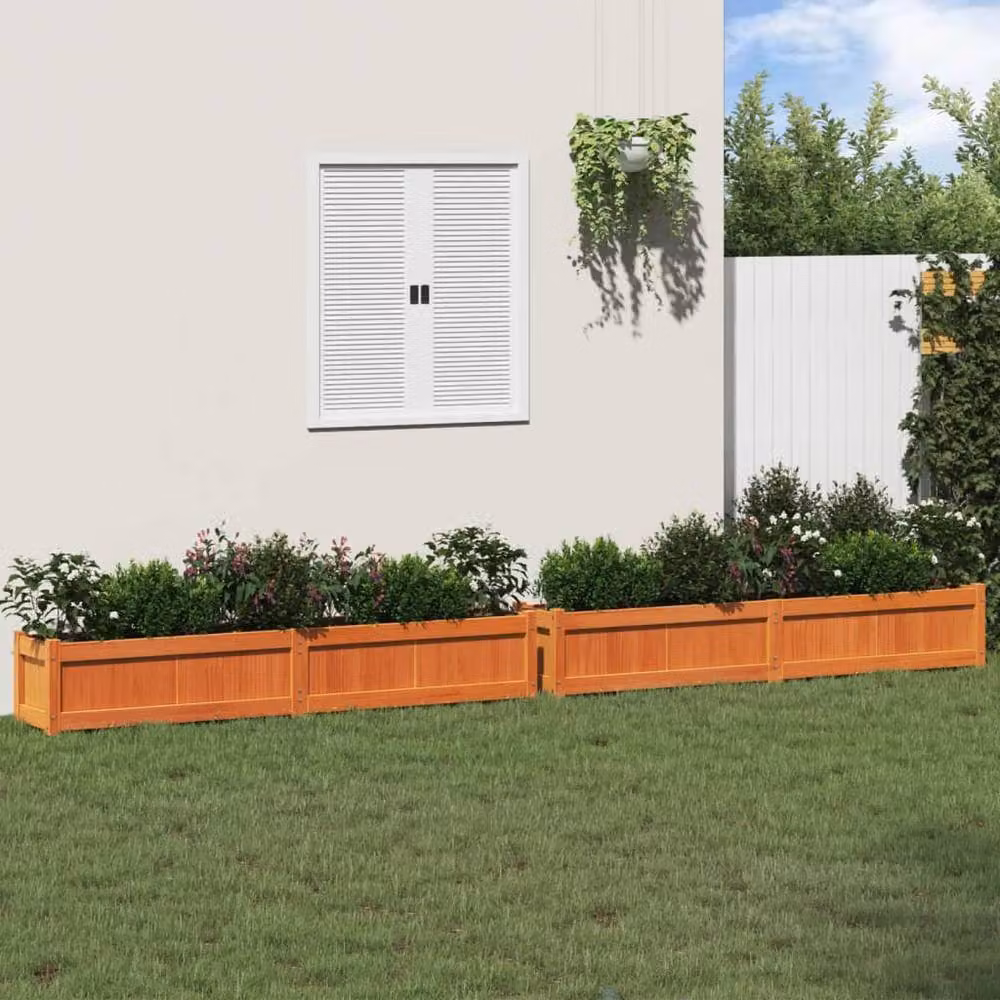 Berkfield Home Garden Set of 2 Brown Solid Wood Pine Planter Tubs for Ornamental and Vegetable Gardens – 2