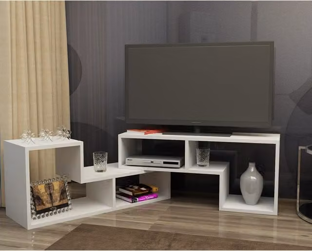 Decorotika Tetris Modern White MDF TV Unit for TVs up to 55 inch, W: 120 cm