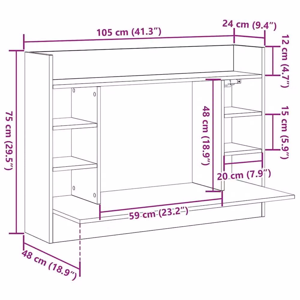 Berkfield Home Artisan Oak Wall-Mounted Floating Computer Desk in Brown, W/D/H: 105 x 48 x 75 cm – 5