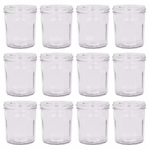 Argon Tableware Set of 12 Glass Screw Top Jars with Gold Metal Lids, 250ml, Transparent