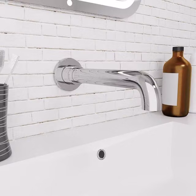 Nes Home Chrome Round Wall Mounted Basin Tap in Silver