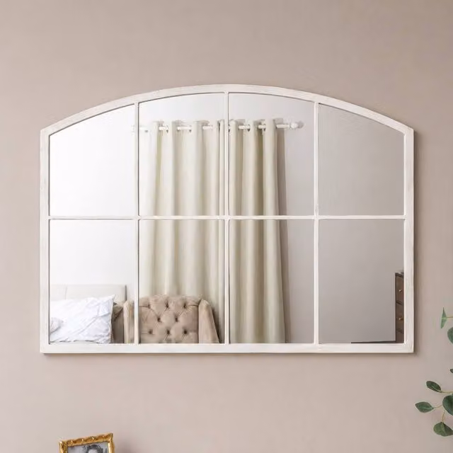 Melody Maison Distressed White Arched Window Wall Mirror, W: 100 cm, H: 70 cm – 1