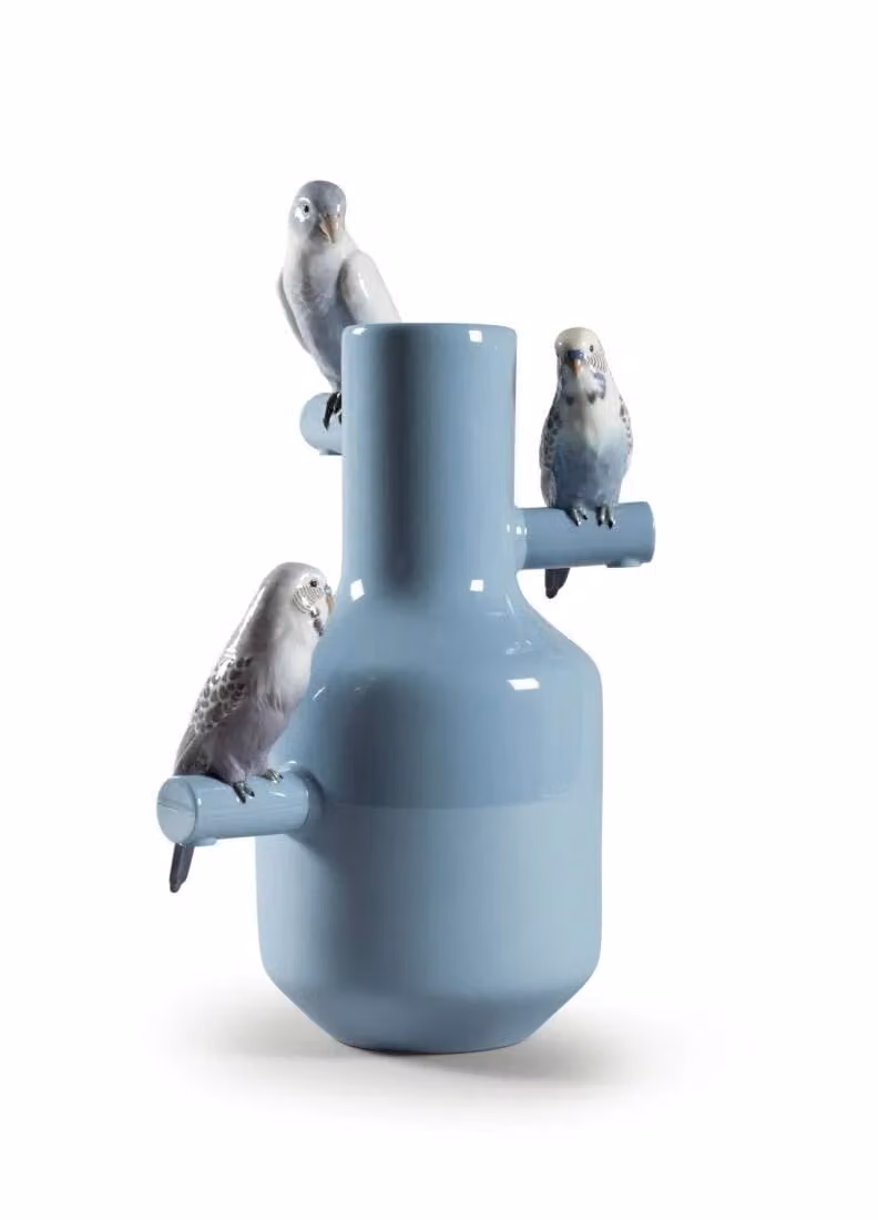 Lladró Parrot Parade Blue Porcelain Vase