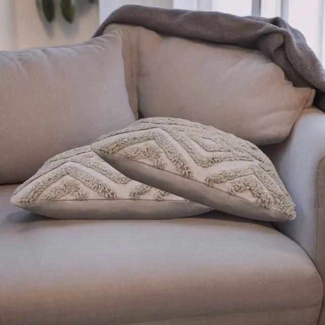 Artisan Furniture Grey Mini Diamond Tassel Cotton Square Cushions, Pack of 2