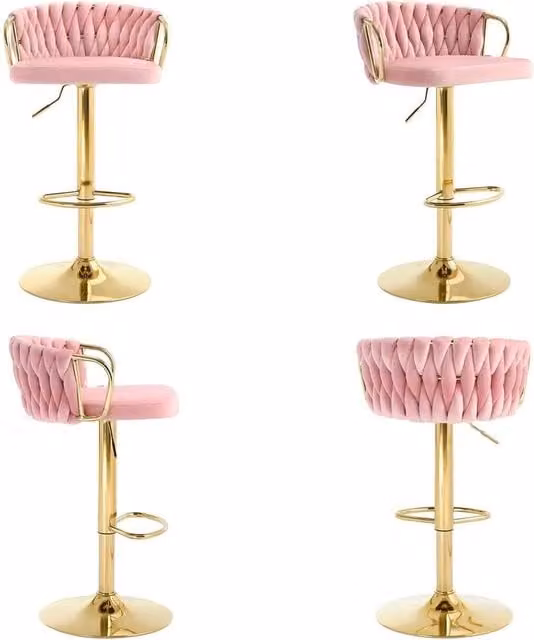 WOLTU Set of 4 Pink Velvet Upholstered Kitchen Bar Stools with Metal Frame