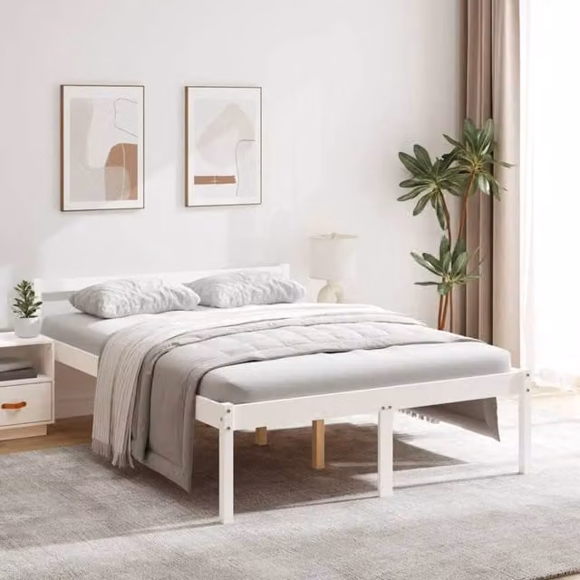 Berkfield Home Small Double Solid Wood Pine Bed Frame, White, W/D/H: 120 x 190 cm