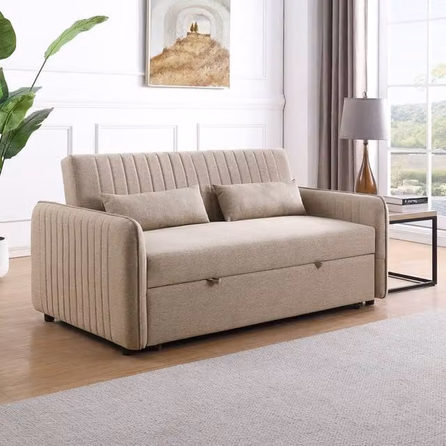 Flintshire Furniture Ltd Carys 2 Seater Pull Out Sofa Bed in Beige Fabric