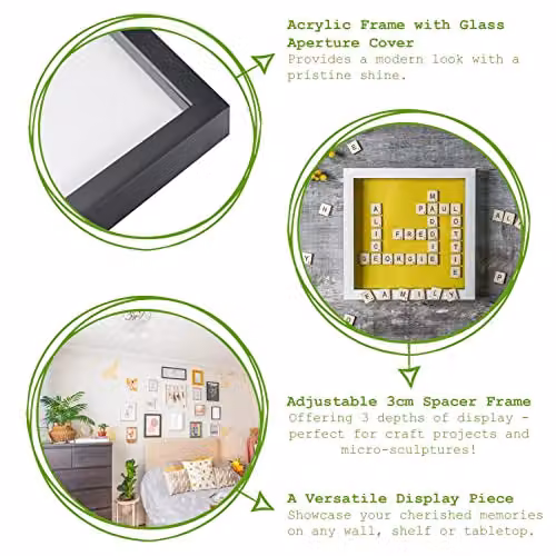 Nicola Spring Pack of 2 Modern Rectangular 3D Shadow Box Photo Frames in Grey with 10 x 15 cm Mount, W/H: 25.4 x 20.32 cm