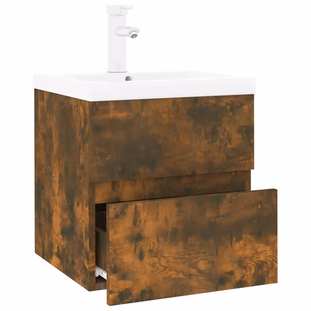 Berkfield Home Smoked Oak Sink Cabinet with Built-in Basin in Brown – 3