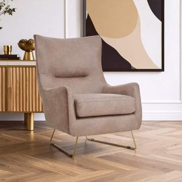 Fifty Five South Orsina Brown Faux Leather Armchair with Gold Metal Legs