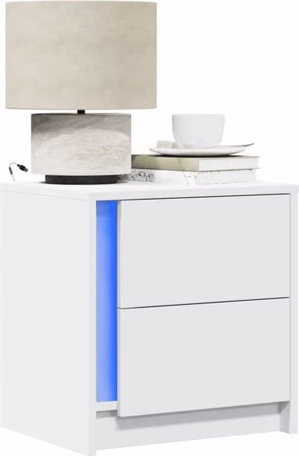 Berkfield Home Bedside Cabinet with Integrated LED Lights in White Matt MDF – 1
